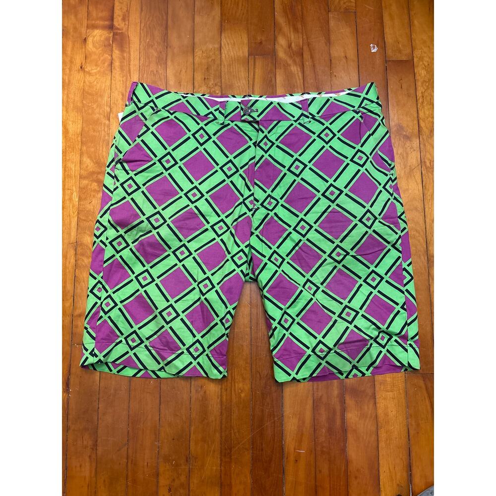 Loud Mouth Golf Shorts Mens Size 40 Purple Green Argyle - inseam 11"